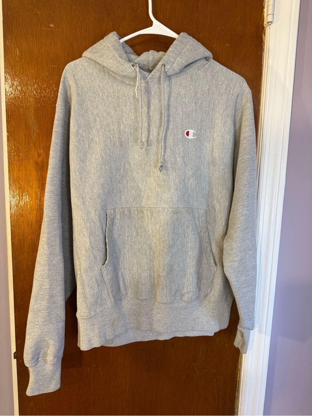 Champion Light Gray Pullover Hoodie with Logo